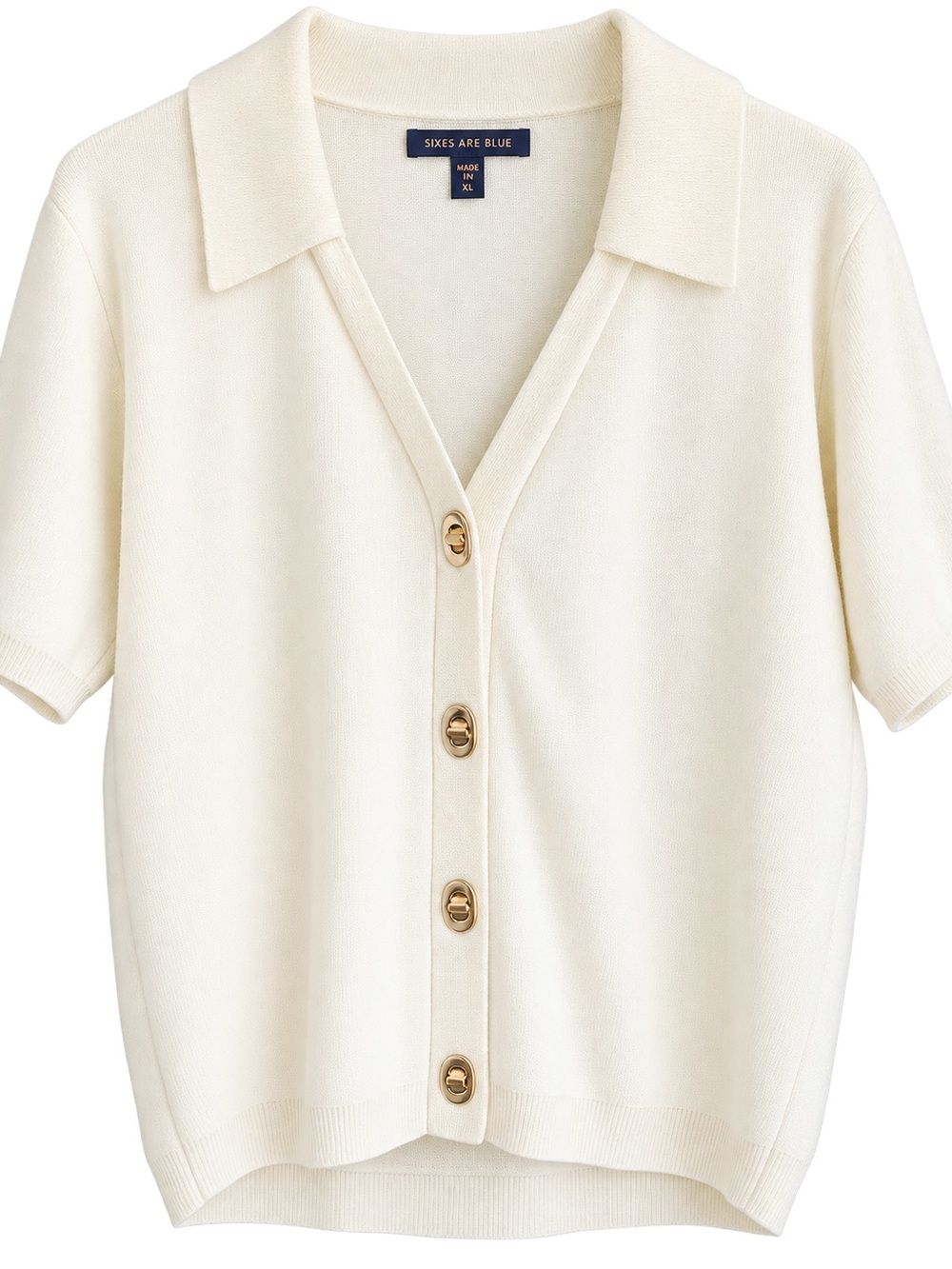 Skies Are Blue Ivory Cream Knit Cardigan 1X Short Sleeve Gold Buttons
